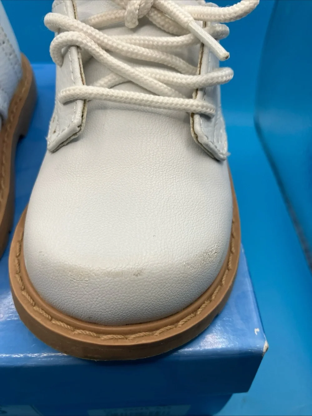Kids White Lace-Up Casual Shoes with Tan Sole